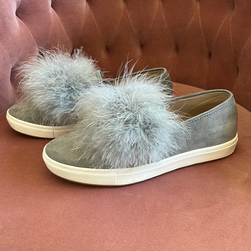 Steve Madden Grey Suede Feather Slip On Sneakers